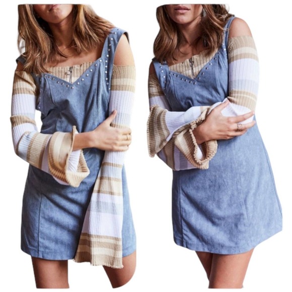 New Some Days Lovin Faux Suede Sleeveless Sweetheart Studded Dress Blue Small - Picture 16 of 16